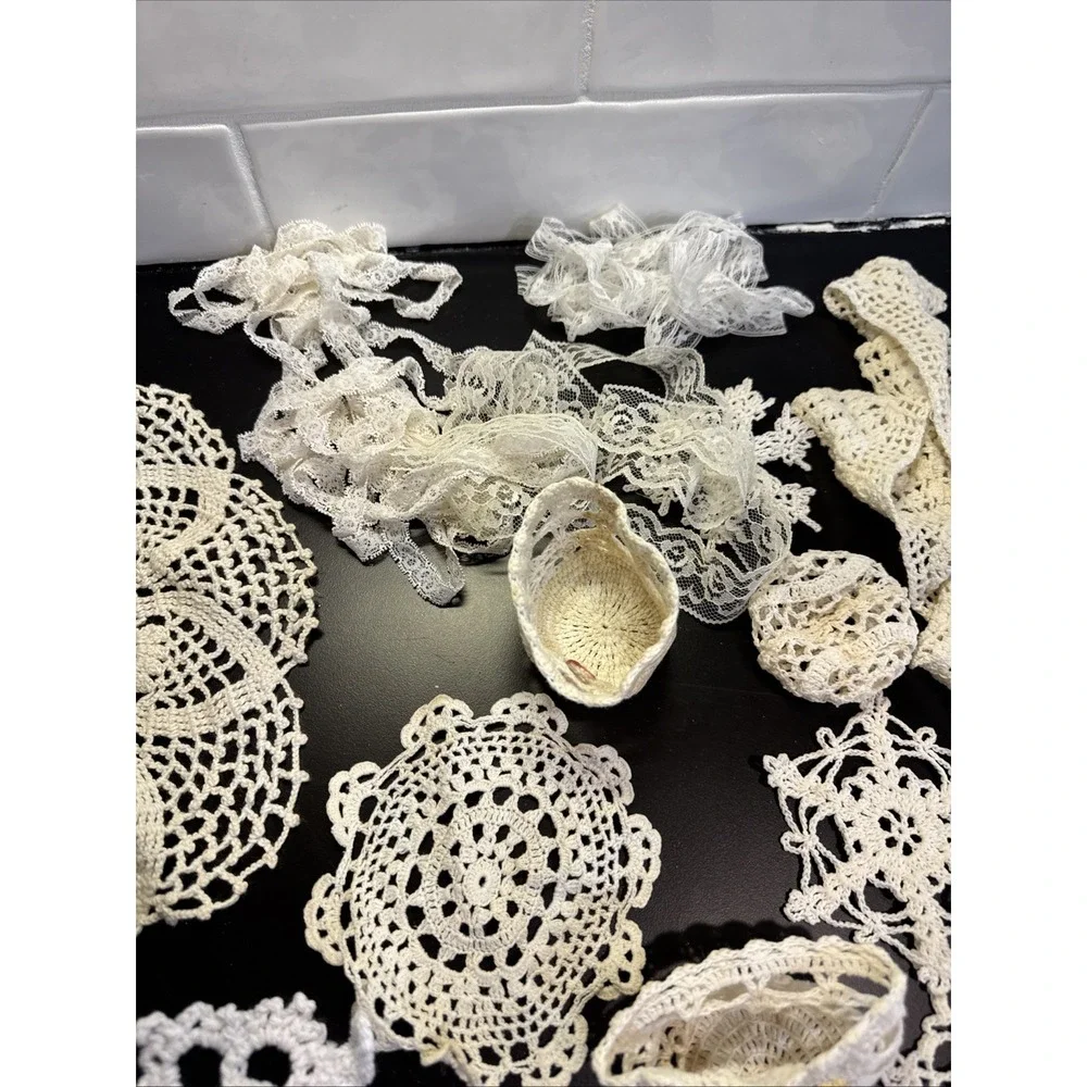 20 Hand Crochet Doilies Cotton Crocheted Lace Vintage Lace Ornaments Estate Find
